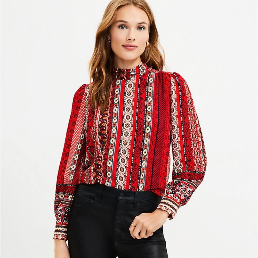 Loft Striped Tie Back Blouse. Medium.